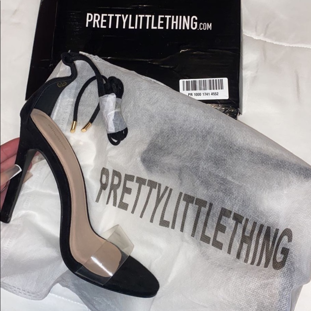 Black suede ankle tie heels (brand new never worn)
